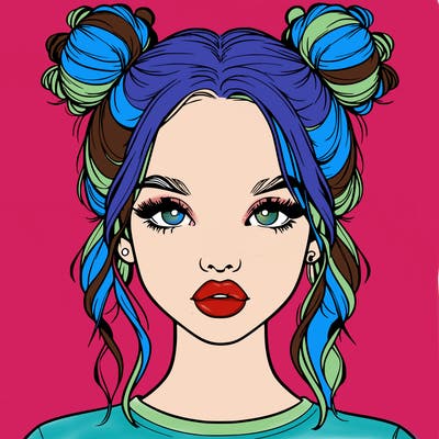 realistic girl with two buns in hair and lips