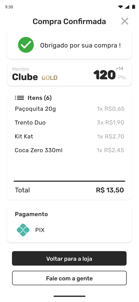 VMmarket - VMmarket app order confirmation screen showing a list of items and the total price