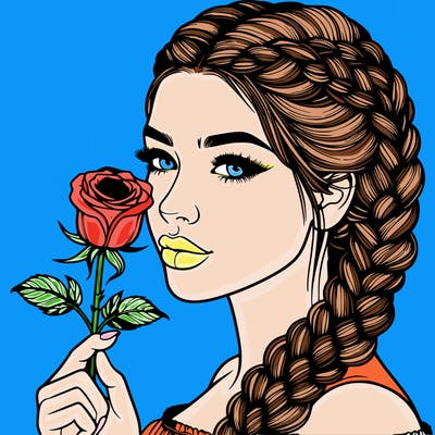 realistic woman with braids holding a single rose