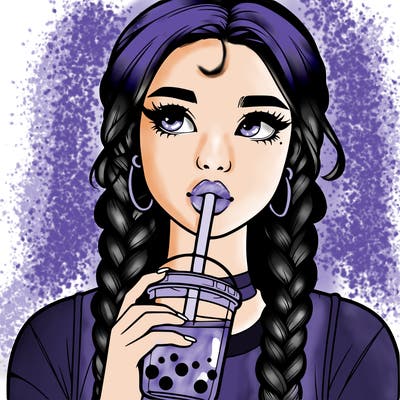 realistic girl with braided hair drinking boba