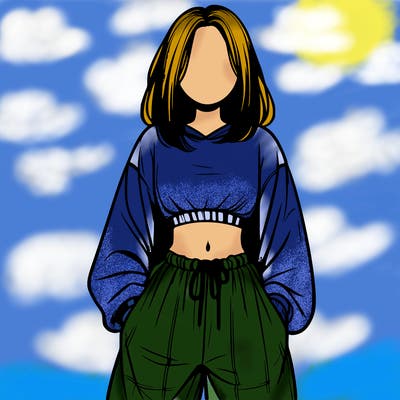 realistic girl faceless with baggy pants and a crop top