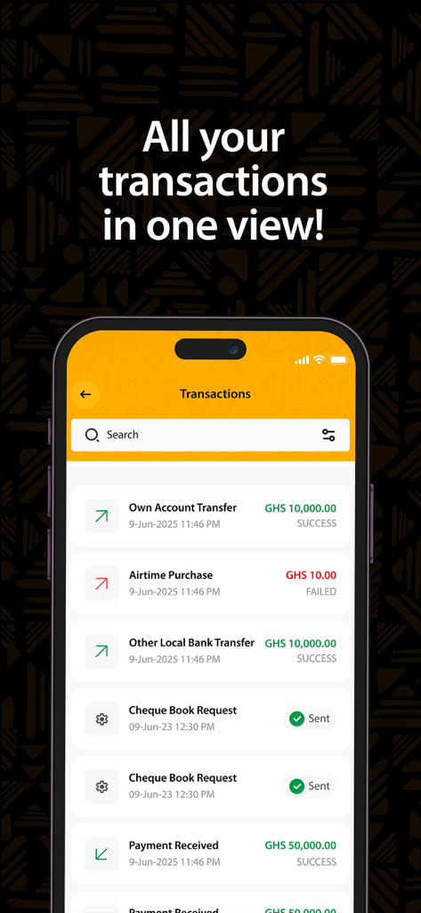 La pantalla del historial de transacciones de UMB SpeedApp que muestra las transferencias bancarias y su estado.