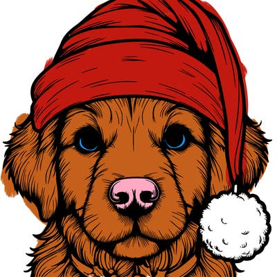 realistic dog with a christmas hat