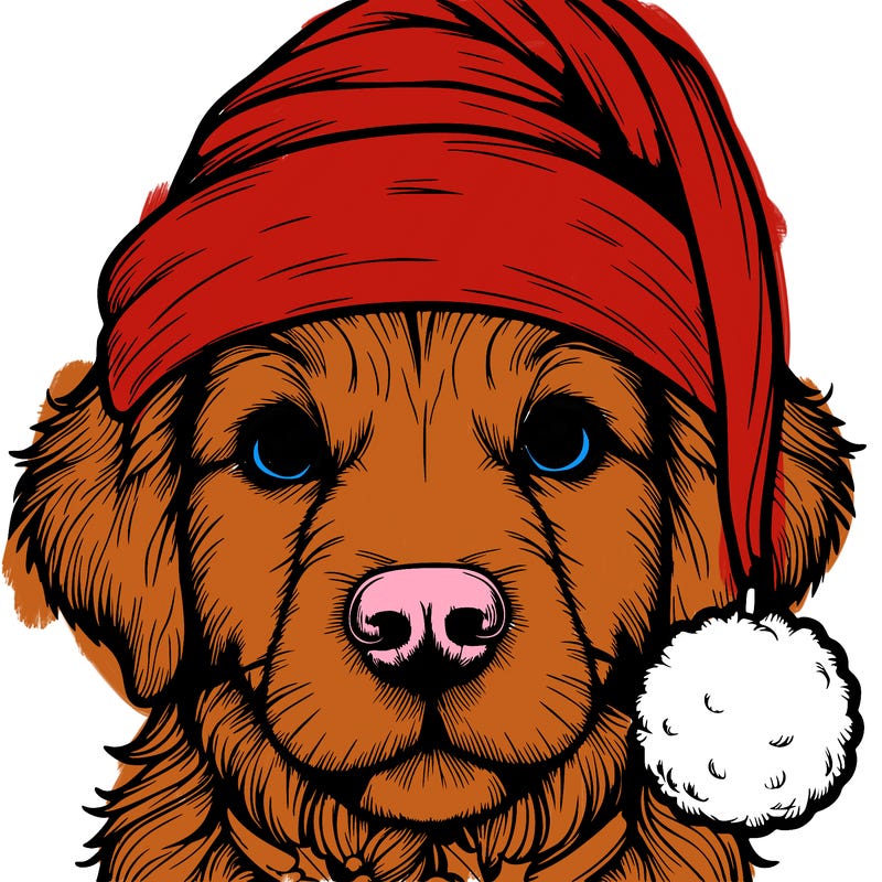 realistic dog with a christmas hat