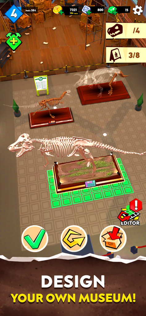 Dino Quest 2: Jurassic Museum - Projetando um museu de dinossauros com uma exposição de esqueleto de Tyrannosaurus Rex