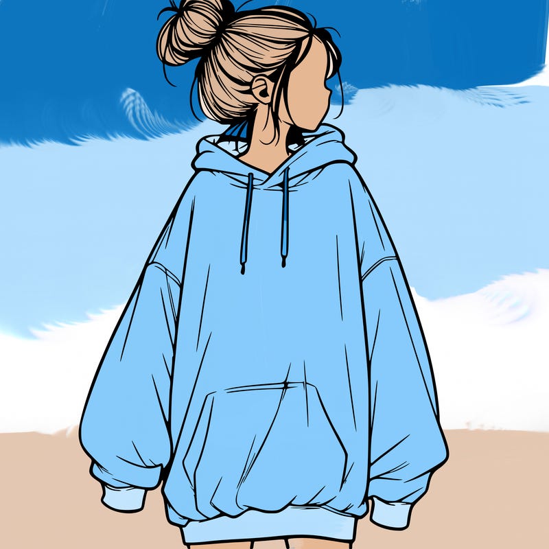 realistic girl with a oversized sweatshirt on and a bun