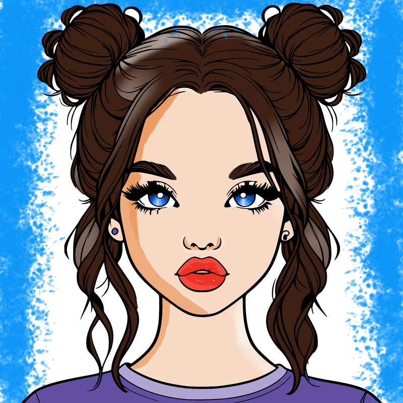 realistic girl with two buns in hair and lips