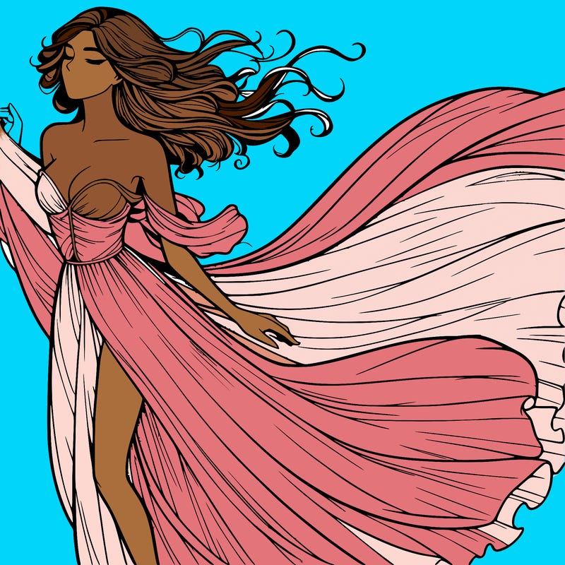 realistic woman in dress flowing the the wind