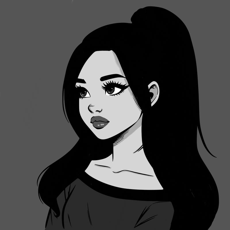 realistic girl with a high ponytail