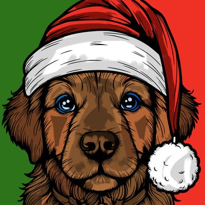 realistic dog with a christmas hat