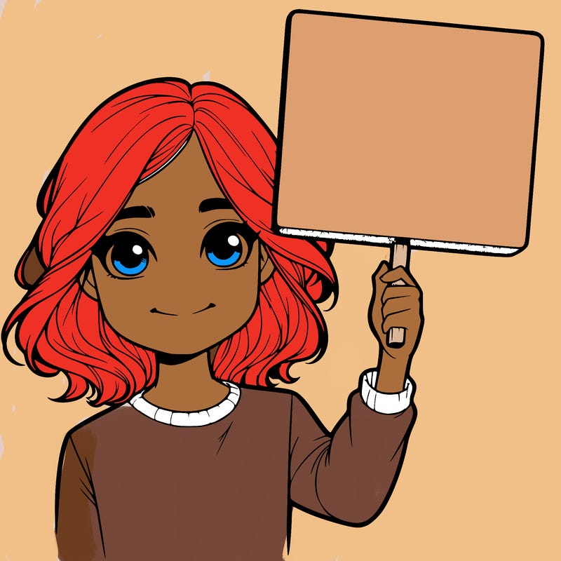 realistic girl holding up a sign