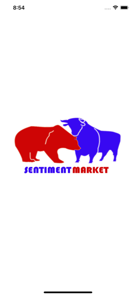 Sentiment Market Analysis app splash screen with red bear and blue bull logo