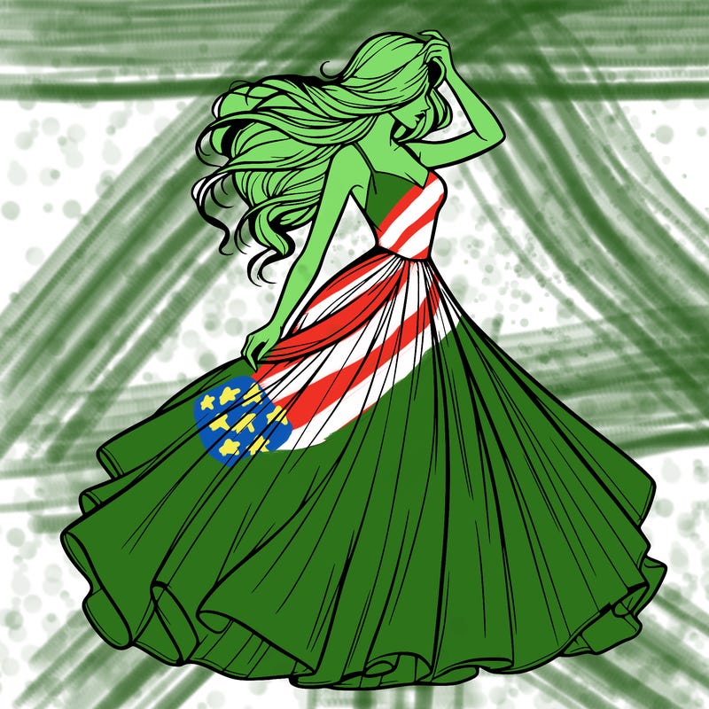 realistic woman with dress flowing in the wind