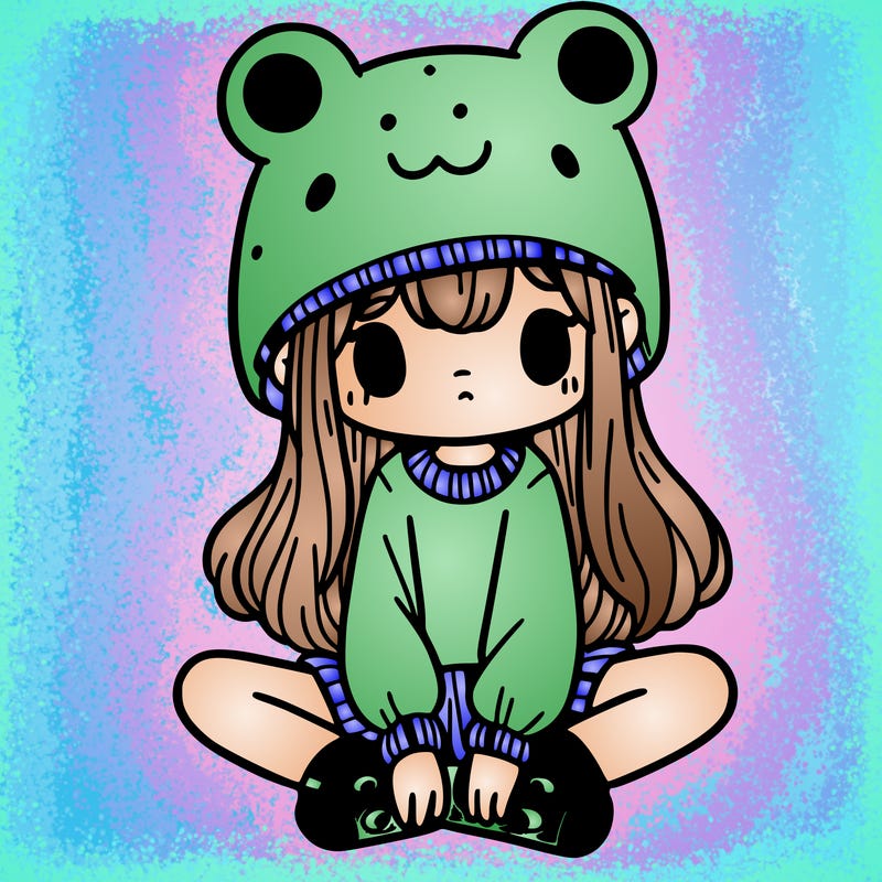 a girl wearing a frog hat and some frog socks