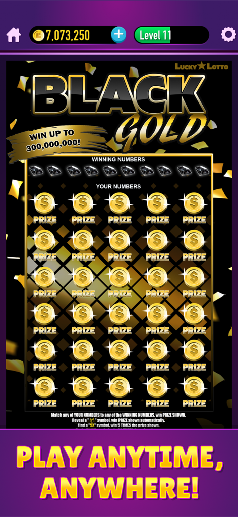 Lucky Lotto - Mega Scratch Off - Lucky Lotto mobile game featuring the Black Gold scratch off ticket