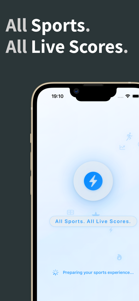 The Kuki - Football Live Score - The Kuki app splash screen featuring a lightning bolt icon and the text All Sports All Live Scores