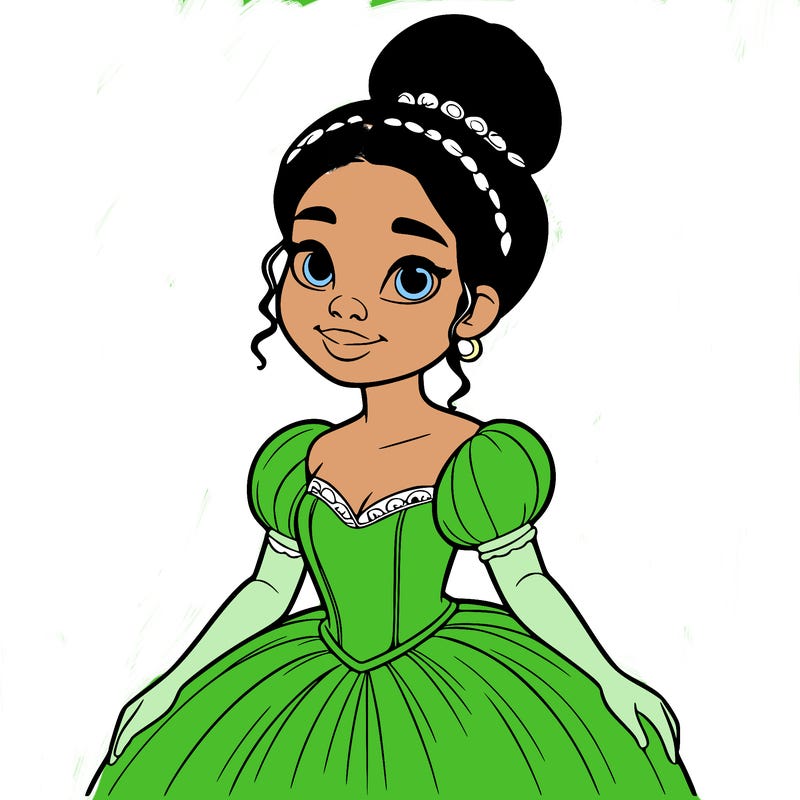 a single african american woman with a bun and a realistic fairy tale dress