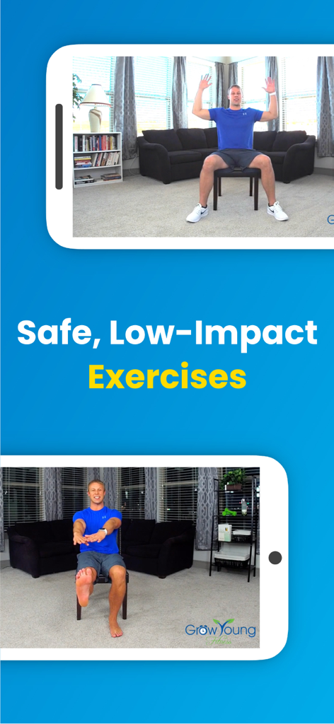 Grow Young Fitness - Safe low impact chair exercises for seniors displayed on mobile devices