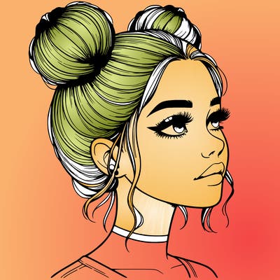 realistic girl with buns on the top of her head