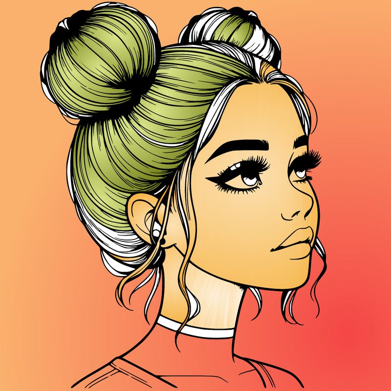 realistic girl with buns on the top of her head