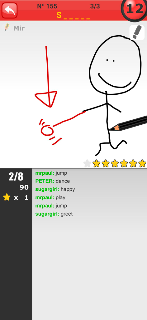 Pinturillo 2 - Draw & guess - Gameplay of Pinturillo 2 showing a stick figure drawing and live chat guesses