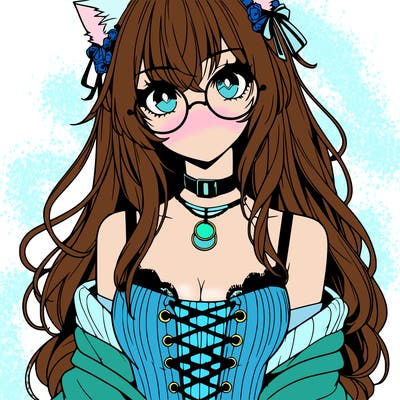 anime girl realistic with hot glasses and cat ears