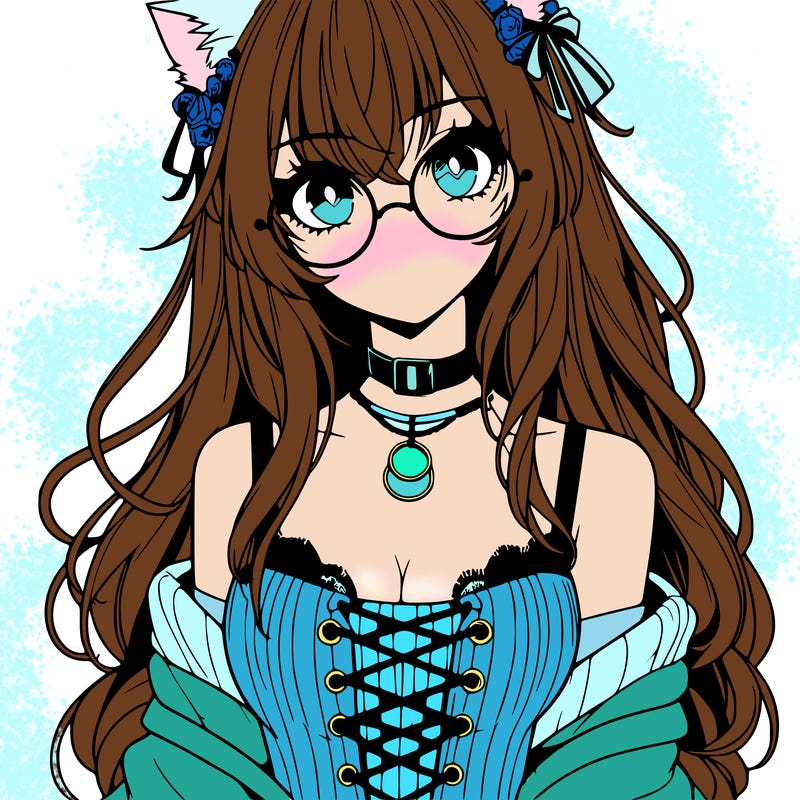 anime girl realistic with hot glasses and cat ears