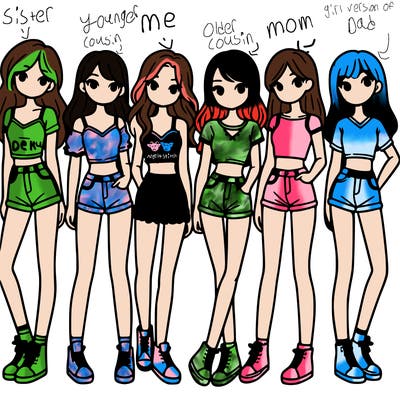 a group of girls wearing crop tops and shorts