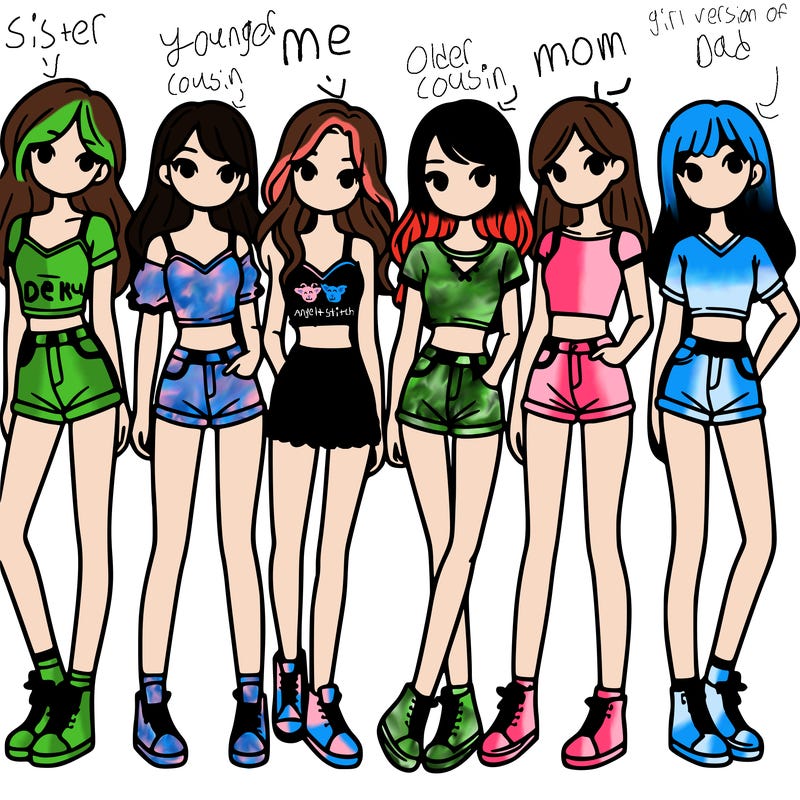 a group of girls wearing crop tops and shorts