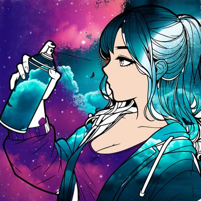 a realistic girl spray, painting