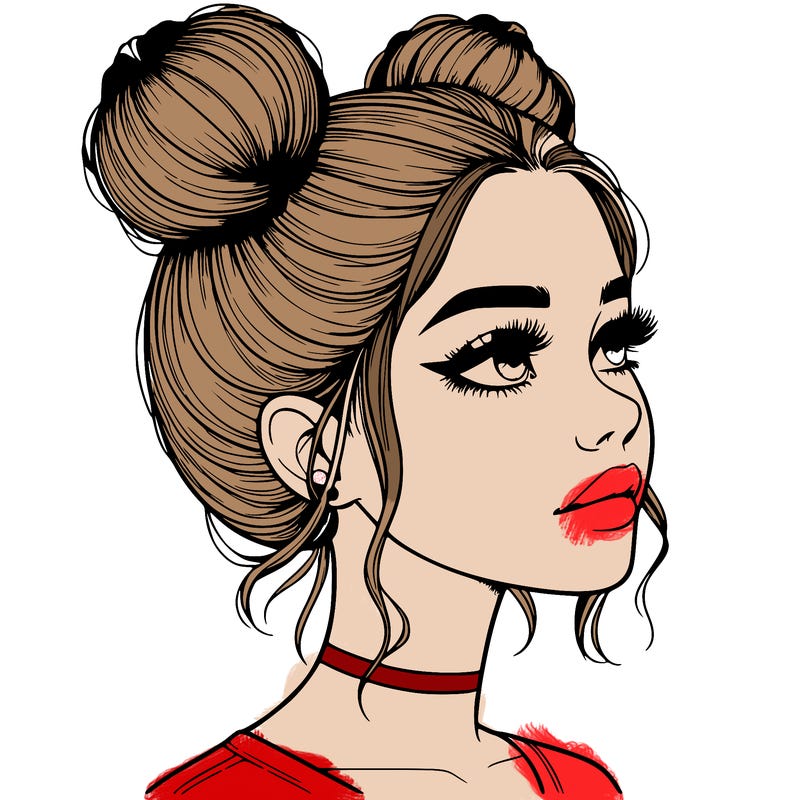 realistic girl with buns on the top of her head