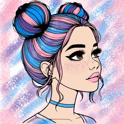 realistic girl with buns on the top of her head