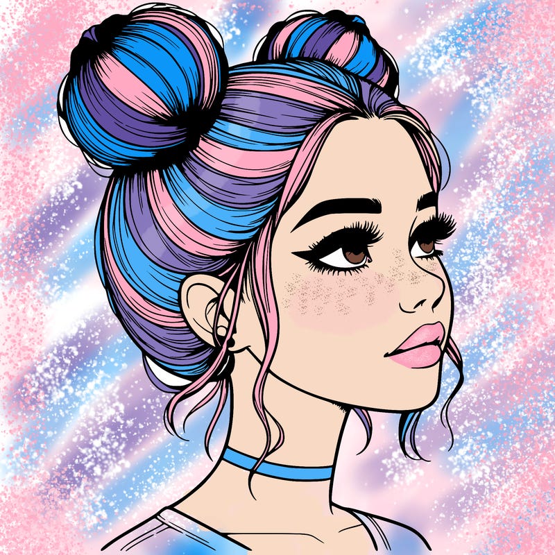 realistic girl with buns on the top of her head