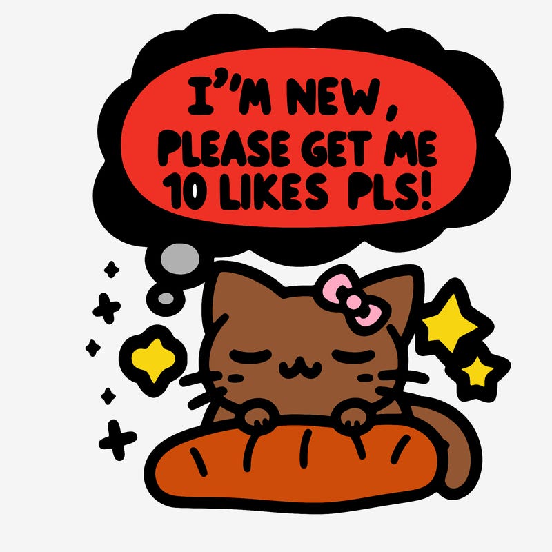 kitty taking a nap dream talking and saying "i'm new, please get me at least 10 likes pls!!"