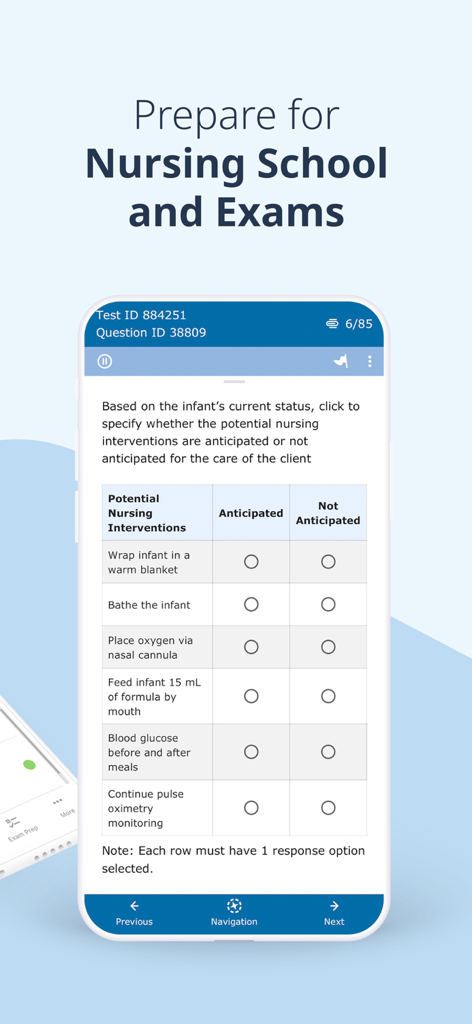 Question d'entraînement Next Generation NCLEX sur l'application mobile Lecturio Nursing.