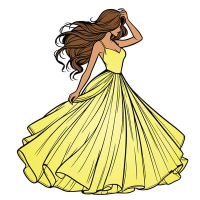 realistic woman with dress flowing in the wind