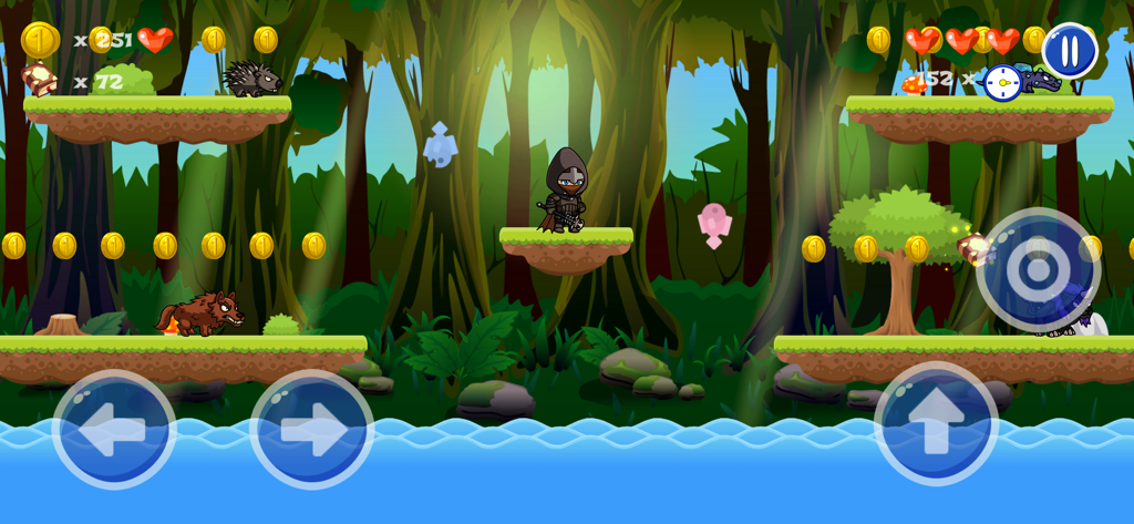 Wizard's World - A character navigating a forest level in the Wizards World platformer game