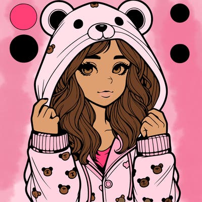 realistic girl in a animal pjs hoodie
