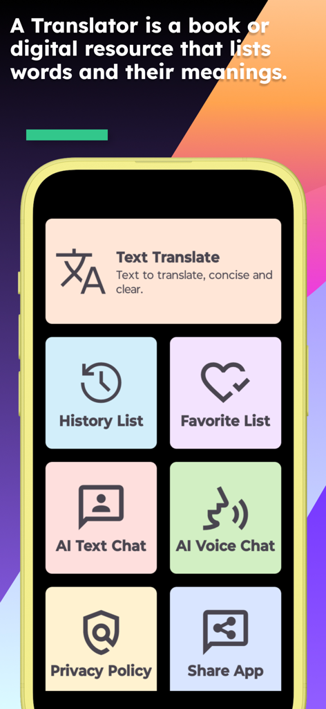 English Samoan Translator - Home screen of the English Samoan Translator app displaying features like Text Translate History List and AI Voice Chat.