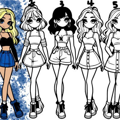 5 girls in crop tops and skirts