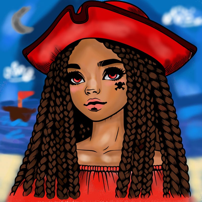 realistic girl with box braids and i realistic pirate hat
