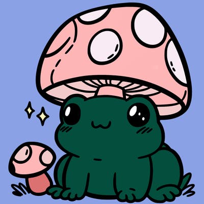 a cute frog with a mushroom hat