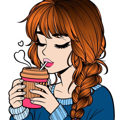 realistic girl drinking coffee