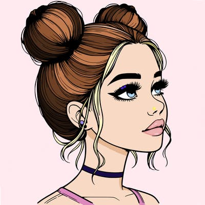 realistic girl with buns on the top of her head