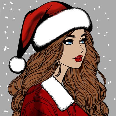 realistic girl in santa hat
