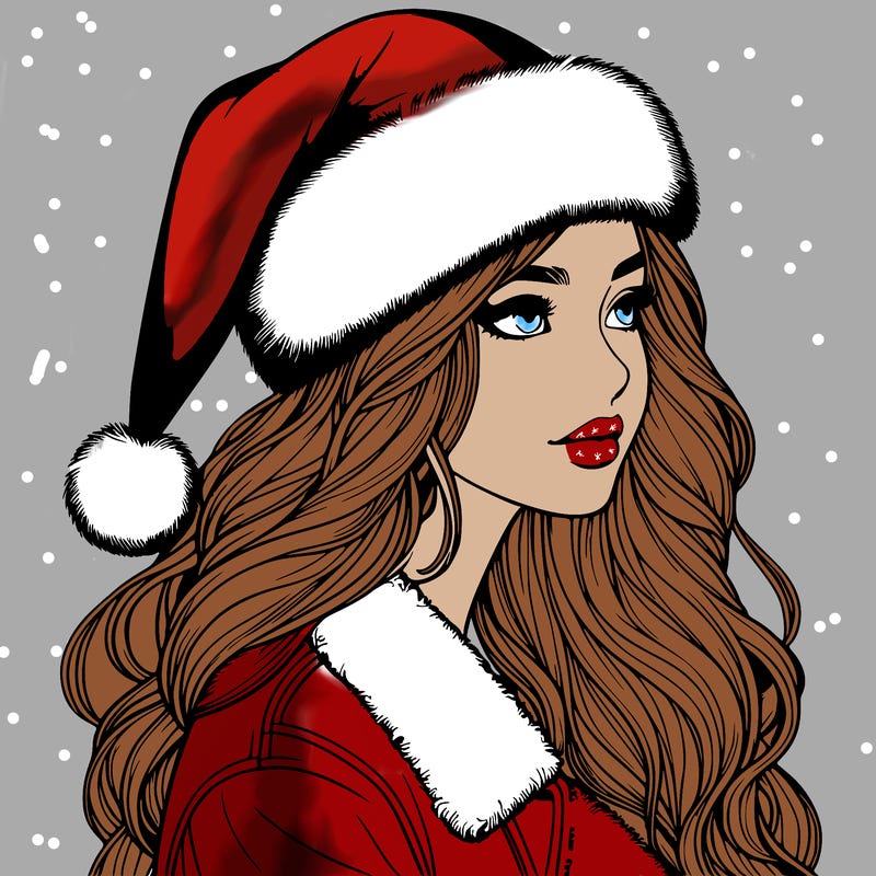 realistic girl in santa hat