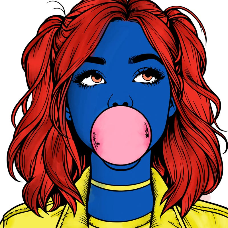 realististic girl blowing bubble -gum