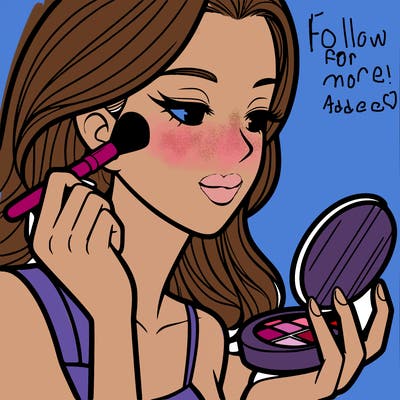 little girl putting on makeup