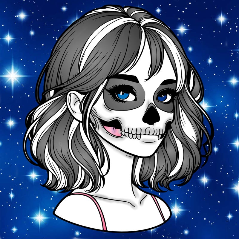 realistic girl with skull