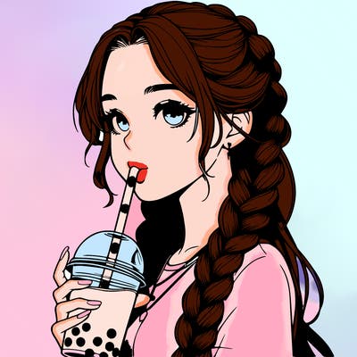 realistic girl with braided hair drinking boba
